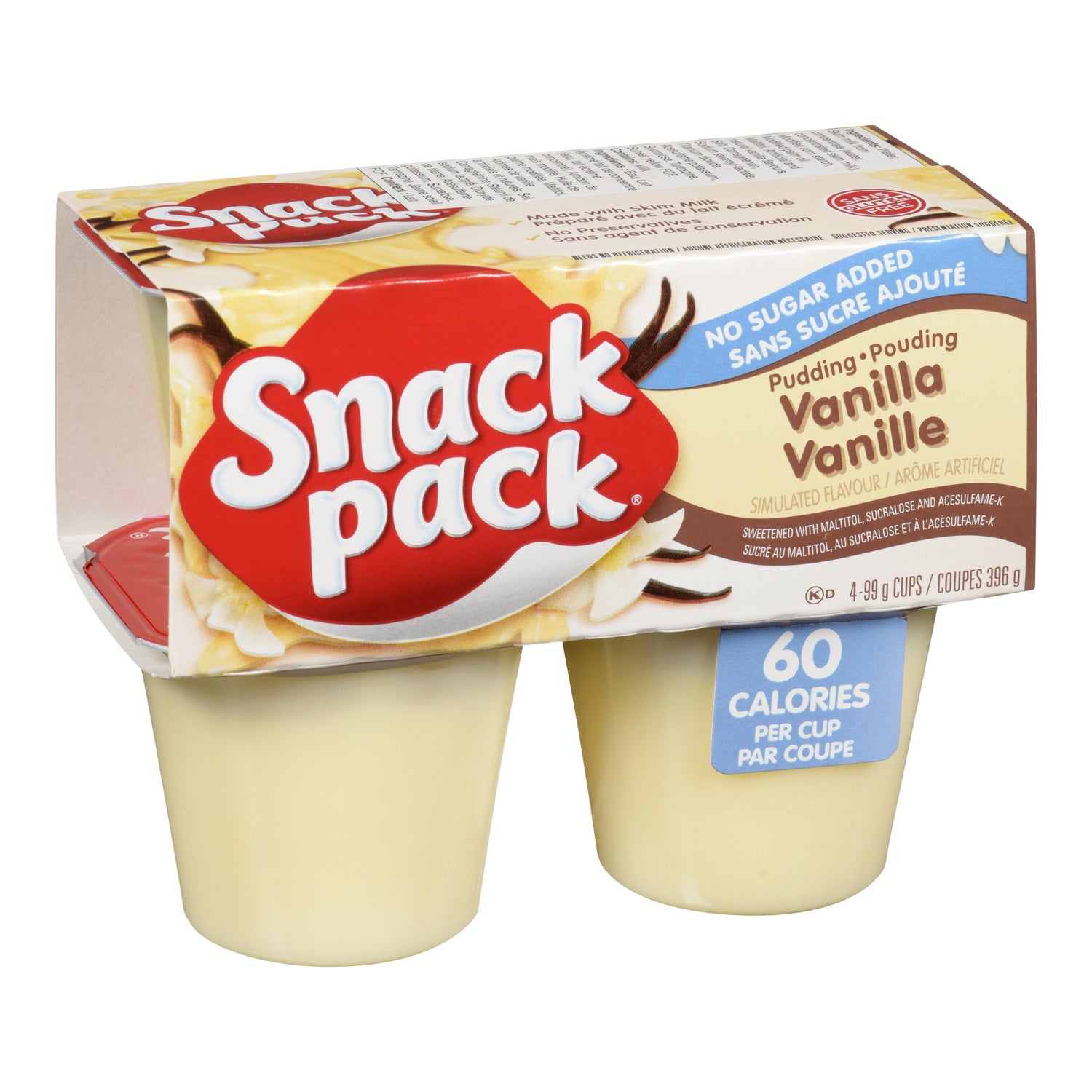 Pudding Vanilla No Sugar Added - 48 x 99 g - Snack Pack - Baking