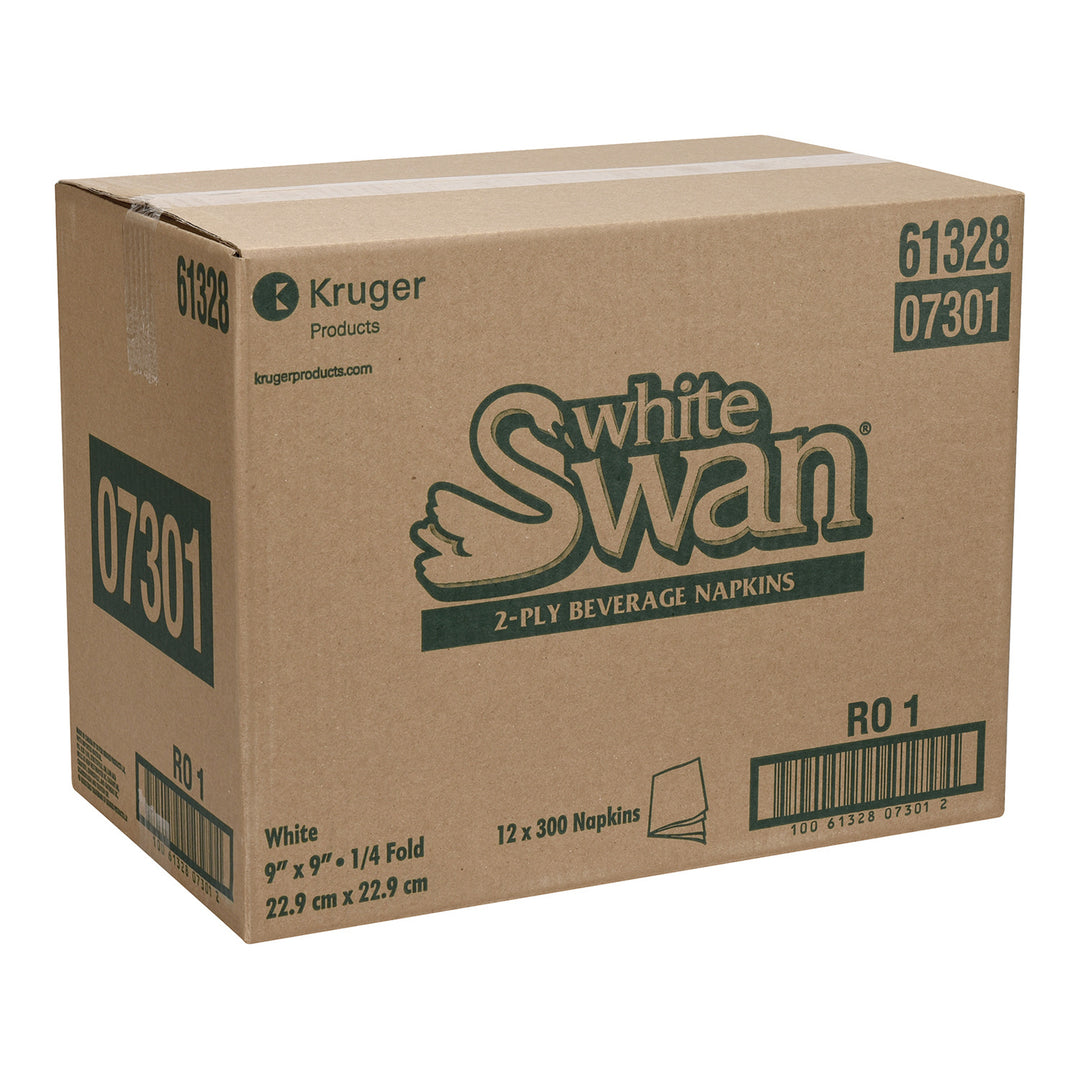 Napkin Paper Beverage 2 Ply 9 x 9 4 Fold - 12 x 300 count - White Swan - Packaging and Accessories - Restaurant Supplies and Equipment - Canadian Distribution