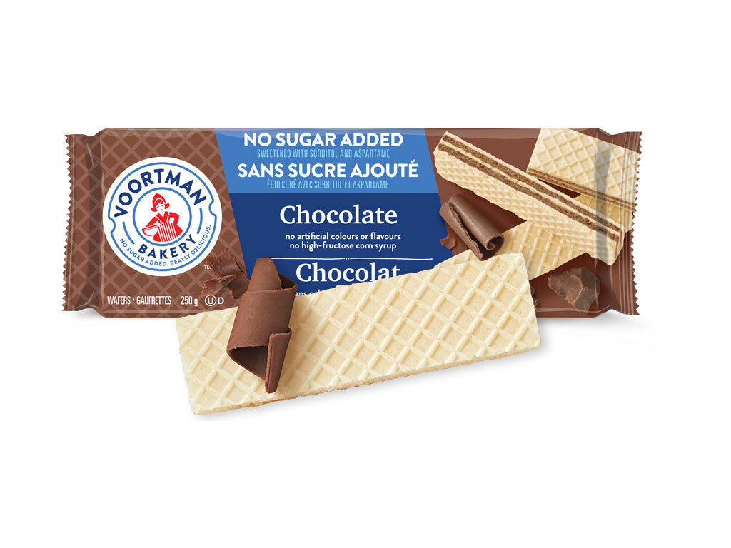 Cookie Chocolate Wafer Sugar-Free - 12 x 250 g - Voortman - Restaurant and Foodservice Ingredients - Canadian Distribution