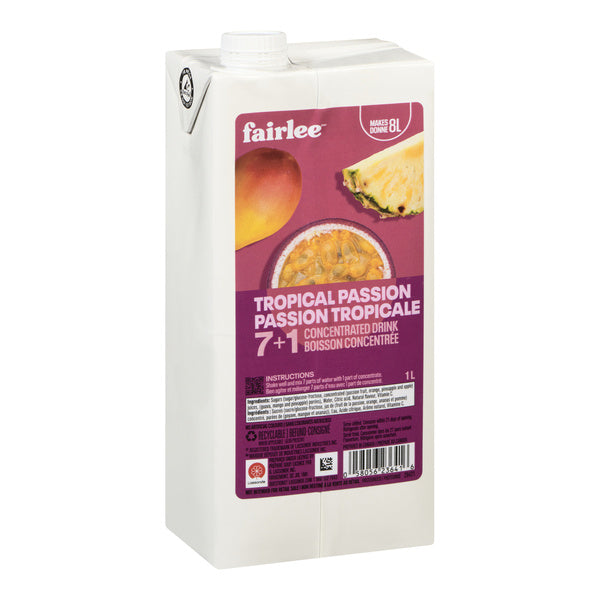 Drink Concentrate Tropical Passion 7+1 - Fairlee Juices - 6 x 1 L - Restaurant and Foodservice Ingredients - Canadian Distribution - Ships Free Within Canada on Orders Above CAD $199