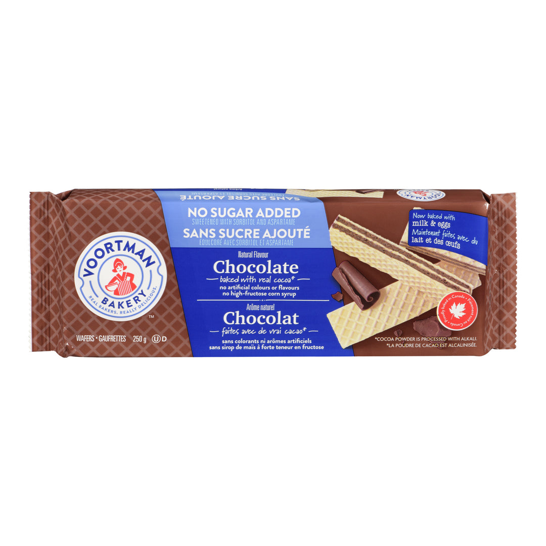 Cookie Chocolate Wafer Sugar-Free - 12 x 250 g - Voortman - Restaurant and Foodservice Ingredients - Canadian Distribution