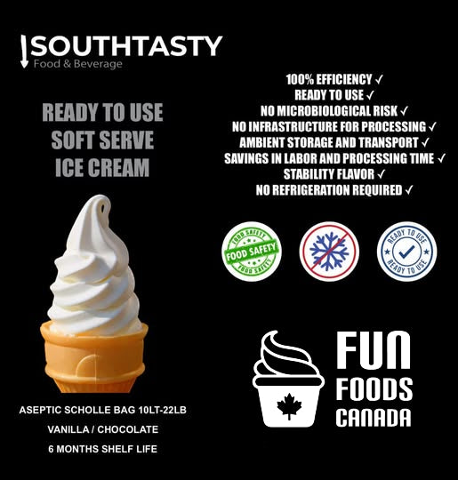 Shelf-Stable Premium Vanilla Liquid Soft Serve Ice Cream Mix - 10L Bag - UHT - Southtasty Exclusive Canadian Distributor