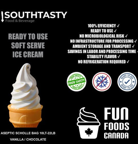 'REDUCED TO CLEAR' (PALLET) Shelf-Stable Premium Vanilla/Chocolate Liquid Soft Serve Ice Cream Mix - 10L Bag x 50 - UHT - Southtasty Exclusive Canadian Distributor