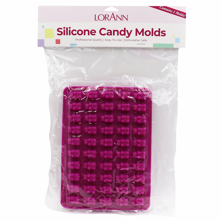 Pink silicone gummy bear mold in clear packaging with LorAnn branding. Fun Foods Canada