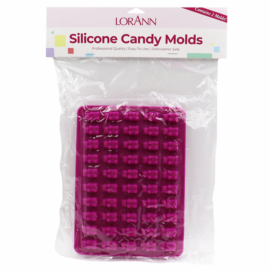 Pink silicone gummy bear mold in clear packaging with LorAnn branding. Fun Foods Canada