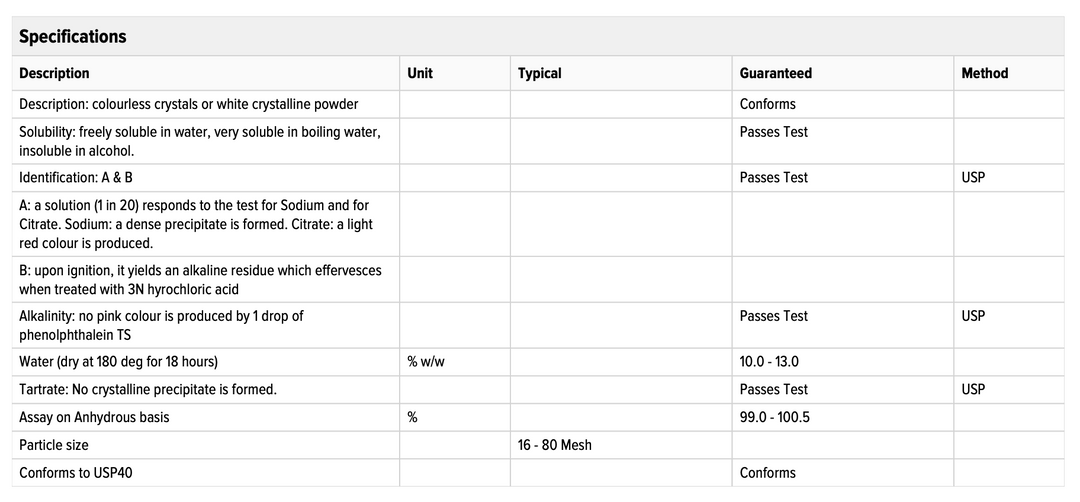 Sodium Citrate USP 16-80 Mesh - 25kg - Specialty and Commodity Products - Bulk - Chemicals - Ingredients - Raw Material Distributor Canada