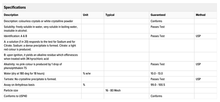 Sodium Citrate USP 16-80 Mesh - 25kg - Specialty and Commodity Products - Bulk - Chemicals - Ingredients - Raw Material Distributor Canada