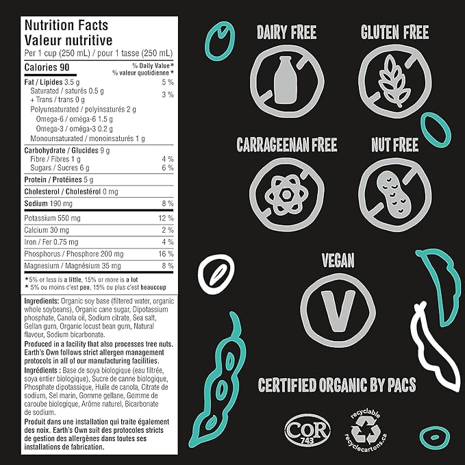 nutritional info soy milk canada