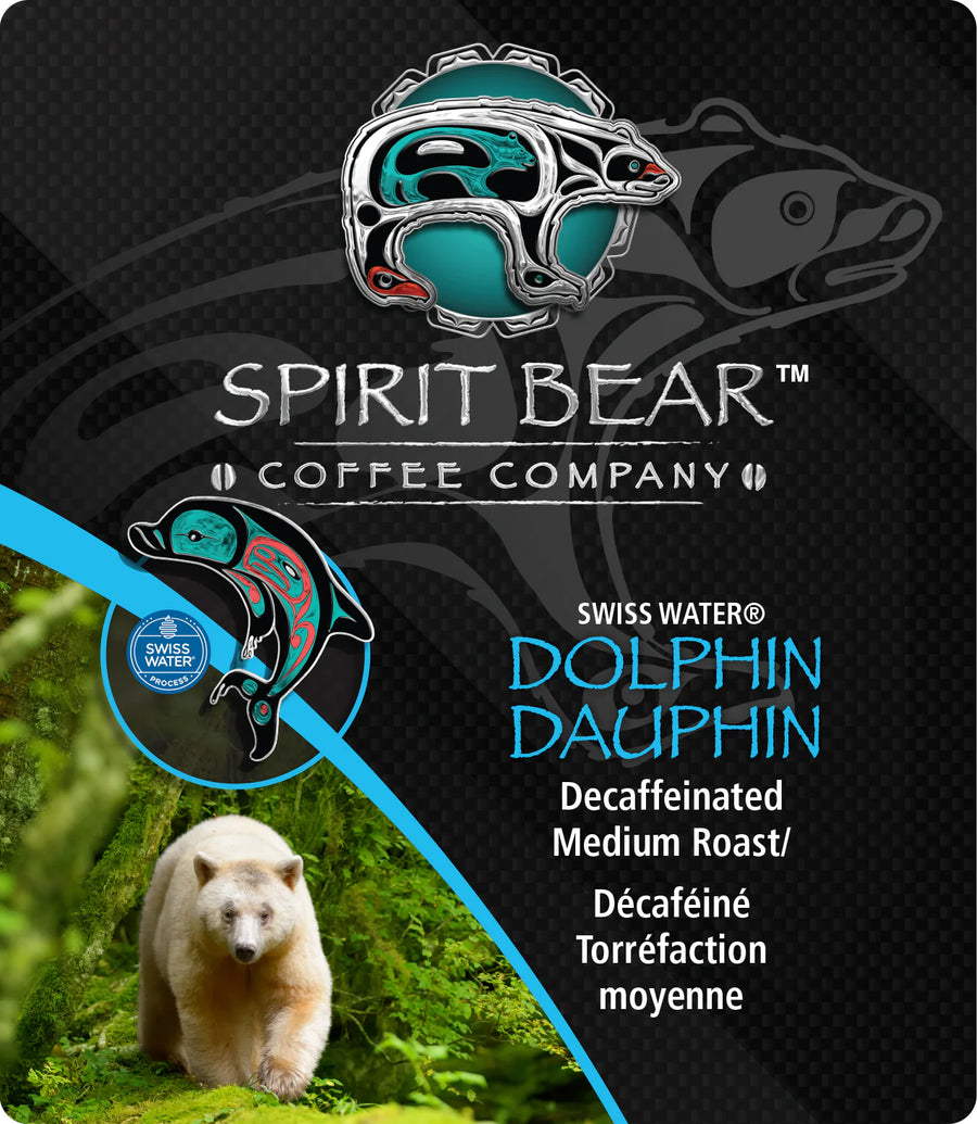 Spirit Bear Coffee - Dolphin Decaf Medium Roast - 42 x 70g | Swiss Water Process - Certified Fairtrade Organic