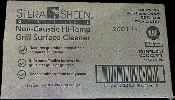 box of 40 x 3.2 fl oz packets of stera sheen grill cleaner