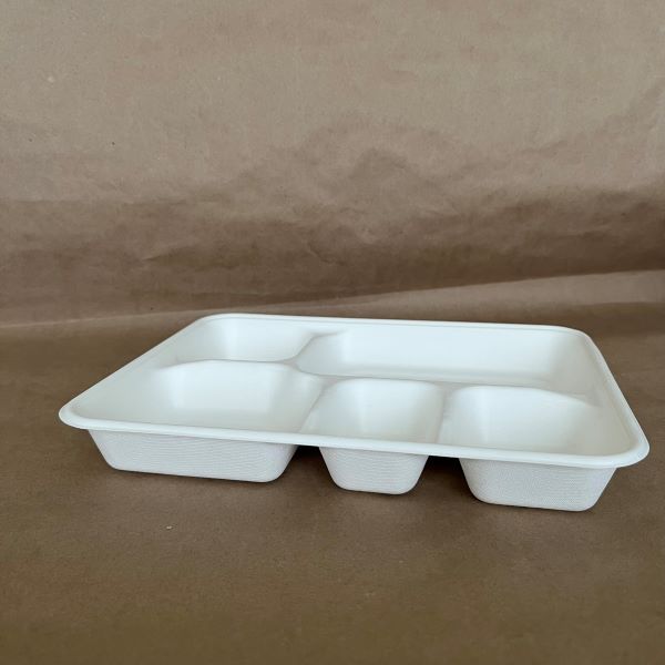 Sugarcane 5 Compartment Tray 200cs - Disposable Take Away Food Packaging - Canadian Distribution