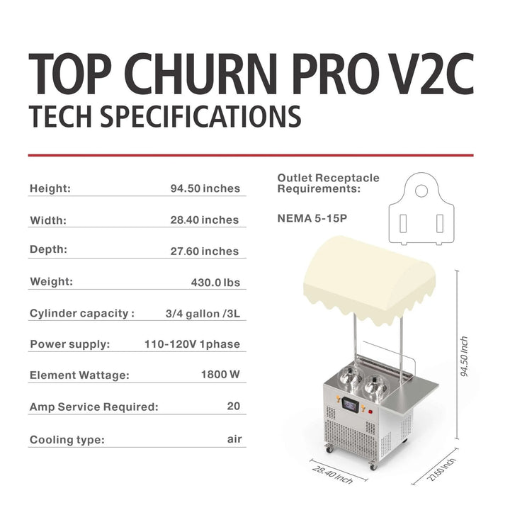 Top Churn V2 - Custom Gelato Cart - Heat & Freeze Machines for Gelato, Ice Cream, & Sorbets