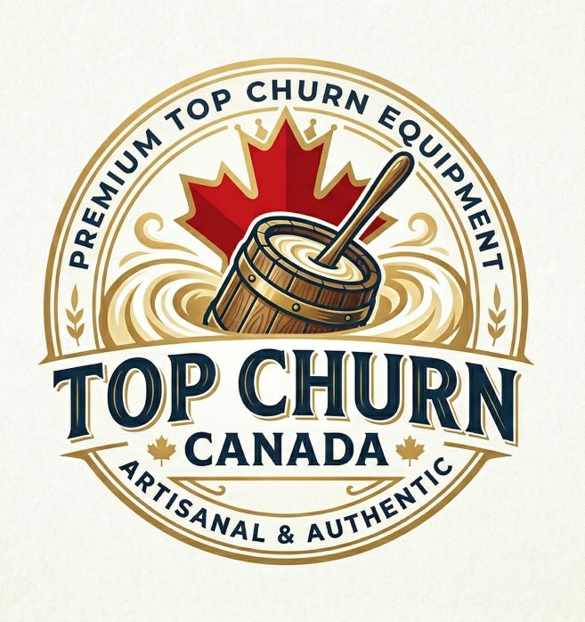 Logo of Top Churn Canada with a wooden churn and maple leaf design on a white background.