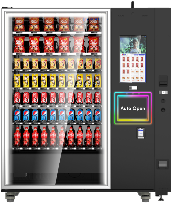 Vending machine with snacks and drinks on a white background