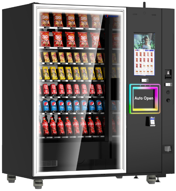 Vending machine with snacks and drinks on a white background