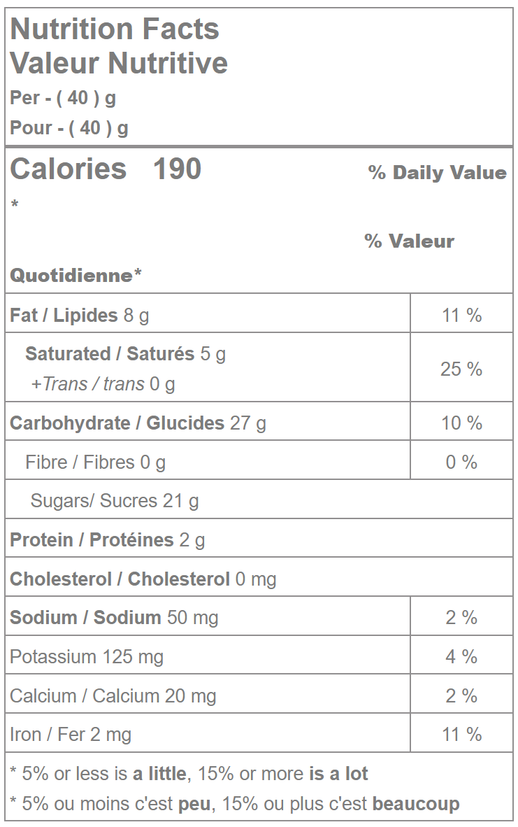 Waterbridge milk chocolate covered soft toffee nutrition facts