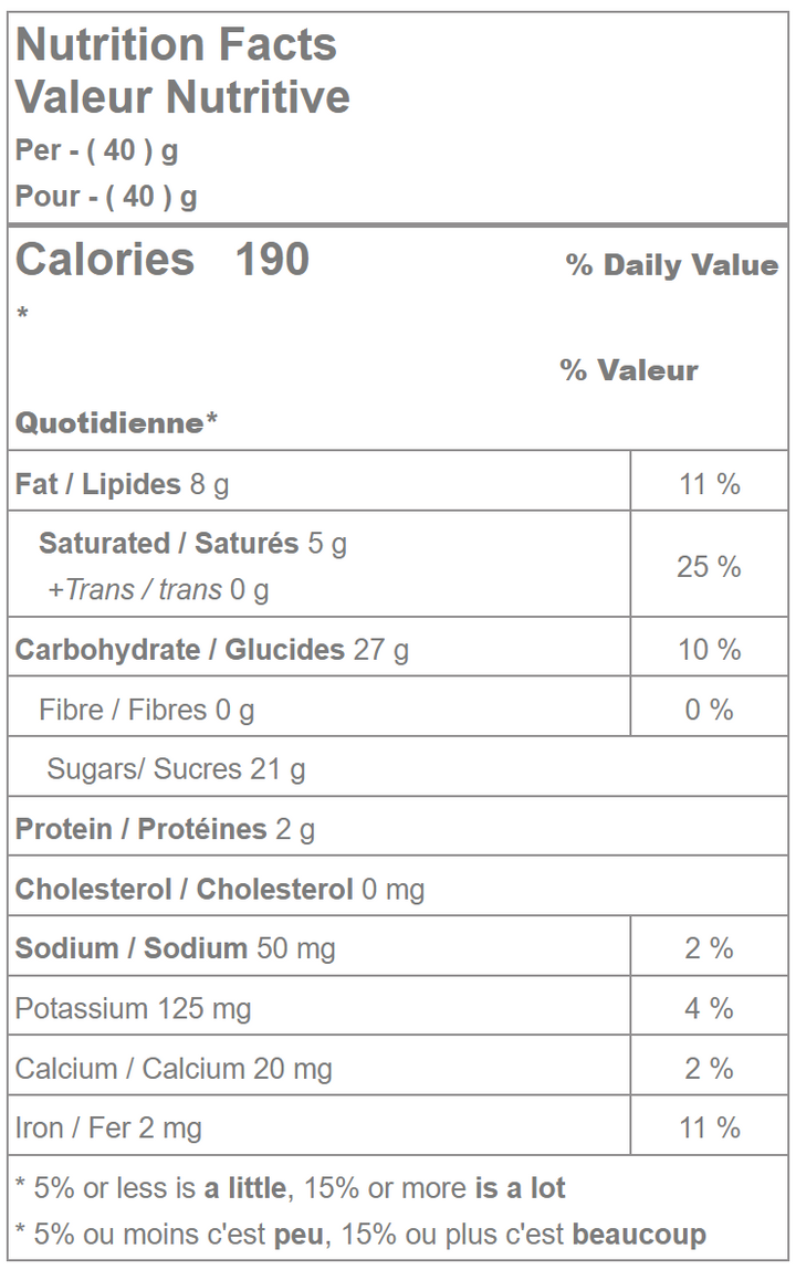 Waterbridge milk chocolate covered soft toffee nutrition facts