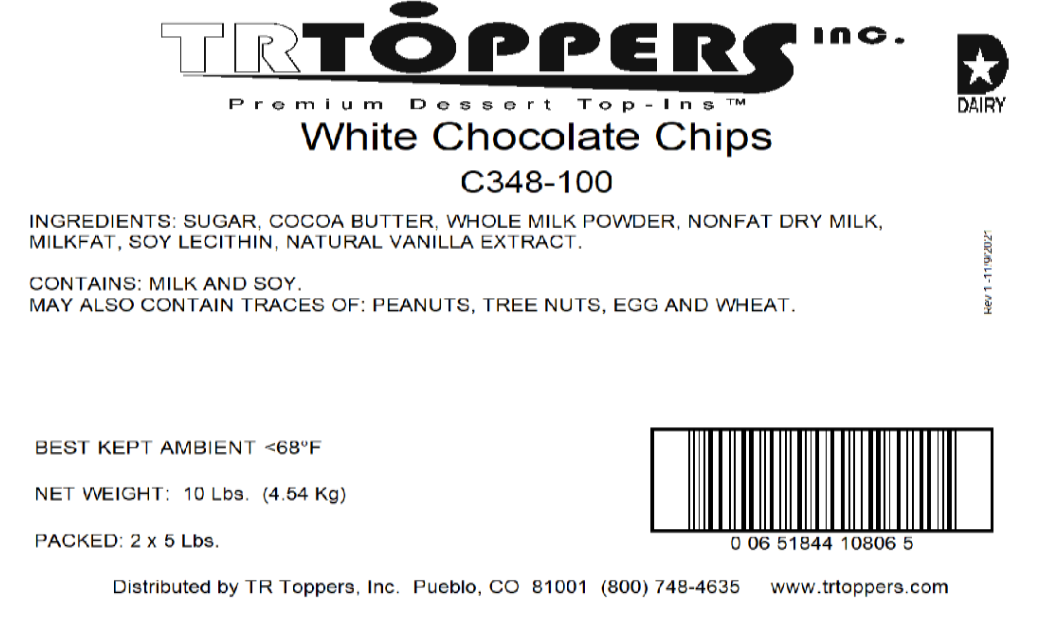 White Chocolate Chips  Candy Toppings | TR Toppers C348-100 | Premium Dessert Toppings, Mix-Ins and Inclusions | Canadian Distribution