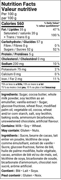 White Chocolate Cookies and Cream Bar Nutrition Facts