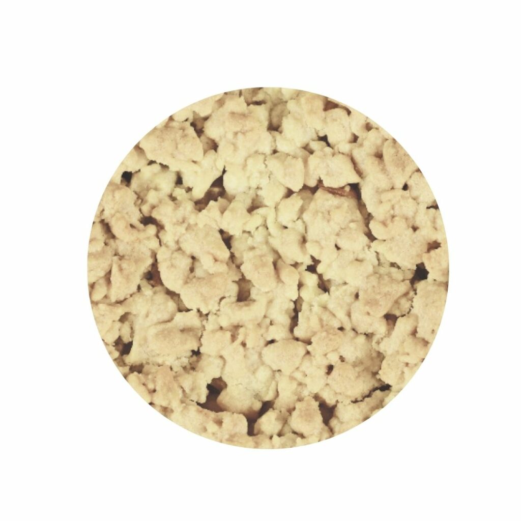 Close up texture image of yogurt crumble on a white background