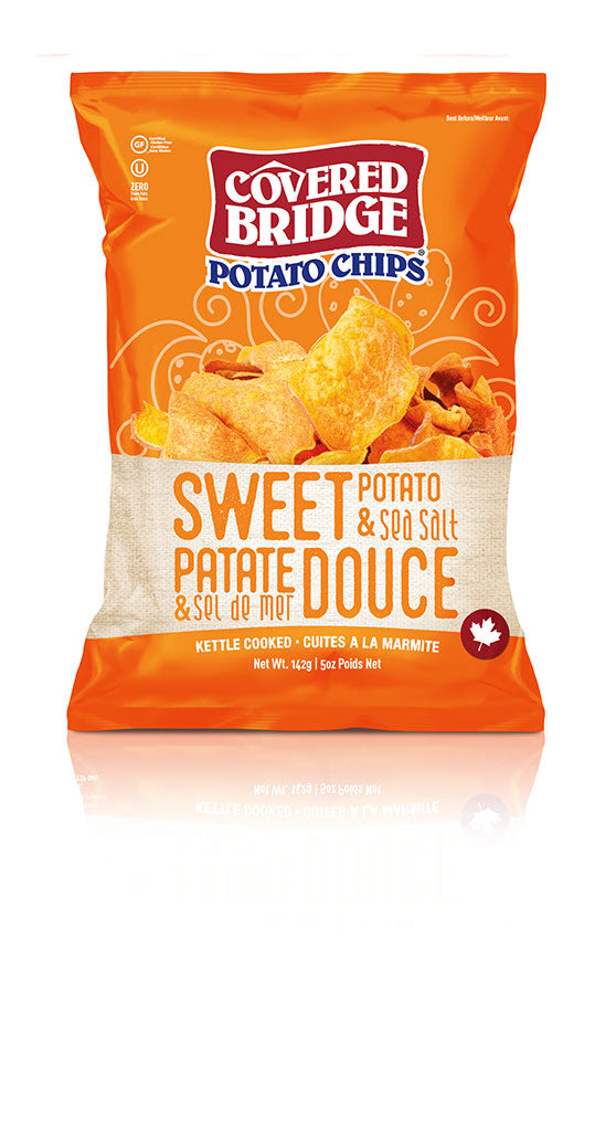 Covered Bridge Chips – Sweet Potato & Sea Salt – Gluten Free, Kosher, Kettle Cooked with Dark Russet Potatoes – Made in Canada