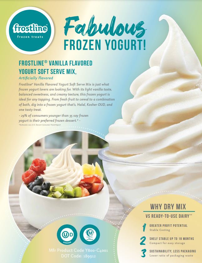 Frostline Vanilla Soft Serve Frozen Yogurt Mix - Fat Free - 6 Lbs. Bag - Case (6 X 6 lbs. Bags)