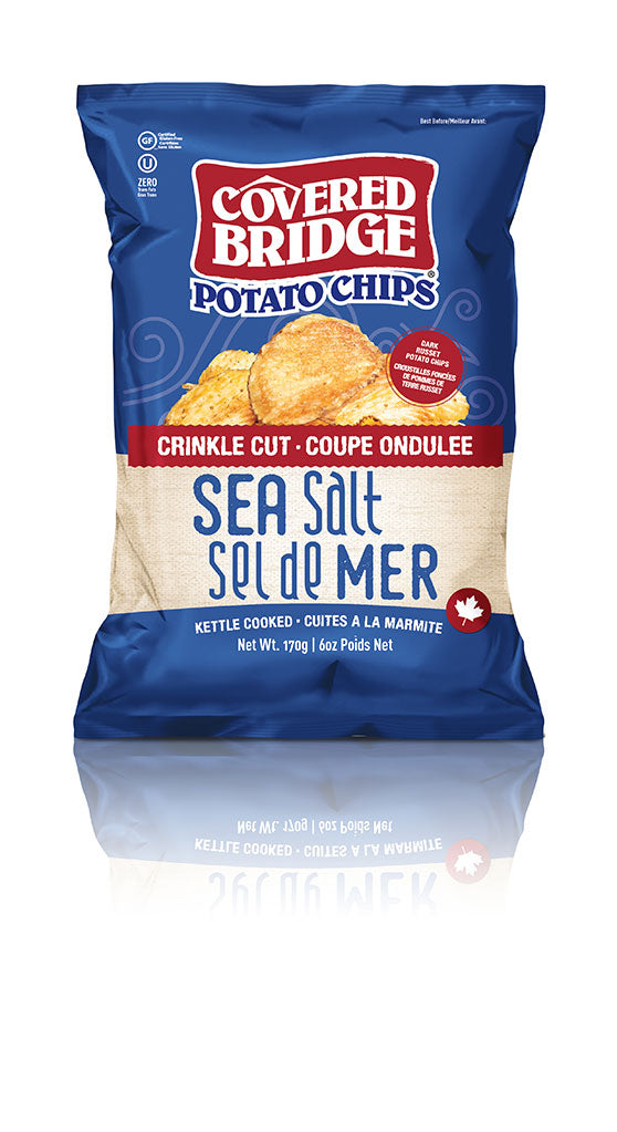 Covered Bridge Chips – Sea Salt Crinkle Cut – Gluten Free, Kosher, Kettle Cooked with Dark Russet Potatoes – Made in Canada