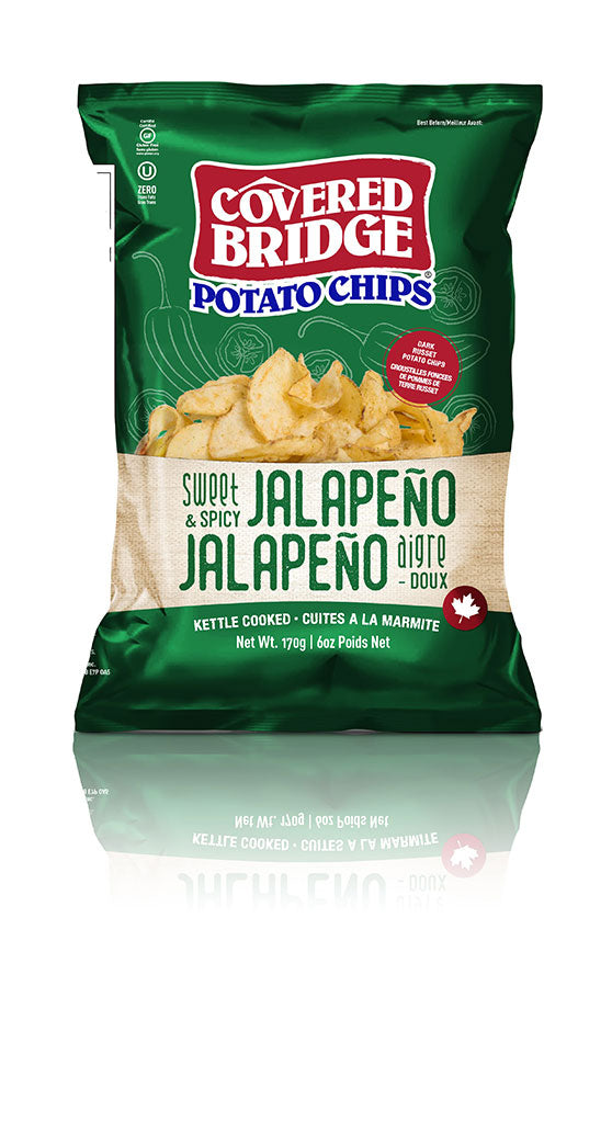 Covered Bridge Chips – Sweet & Spicy Jalapeno – Gluten Free, Kosher, Kettle Cooked with Dark Russet Potatoes – Made in Canada