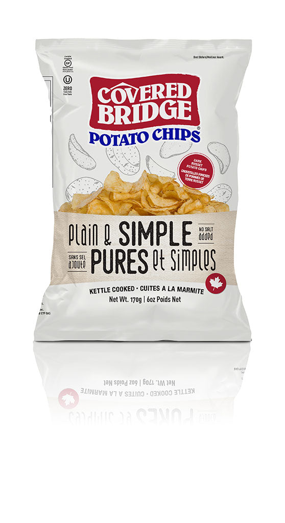 Covered Bridge Chips – Plain & Simple – Gluten Free, Kosher, Kettle Cooked with Dark Russet Potatoes – Made in Canada