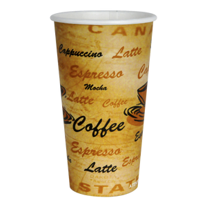 20 oz Coffee Hot Drinks Paper Cups, Elegant Cafe Print Design, Fully Recyclable (500 cups)