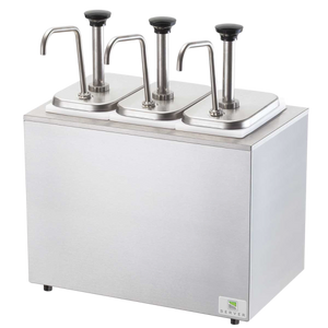 Server Cold Station Jars & Pumps Three 3.5 qt. Capacity 18.69"H x 15.5"W x 12"D Silver Stainless Steel Plastic Jars With Insulated Base