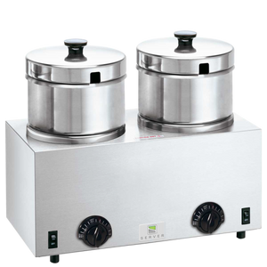 Server Soup Warmer Two 5 Quart Capacity 14.5"H x 17"W x 9.63"D Silver Stainless Steel With Hinged Lid