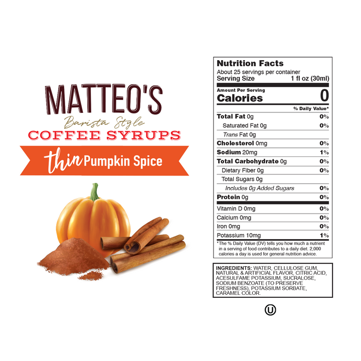 Nutrition facts of Sugar Free Coffee Syrup, Pumpkin Spice