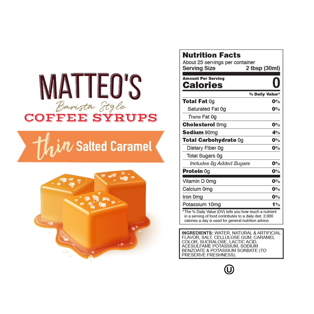Nutrition facts of Sugar Free Coffee Syrup, Salted Caramel