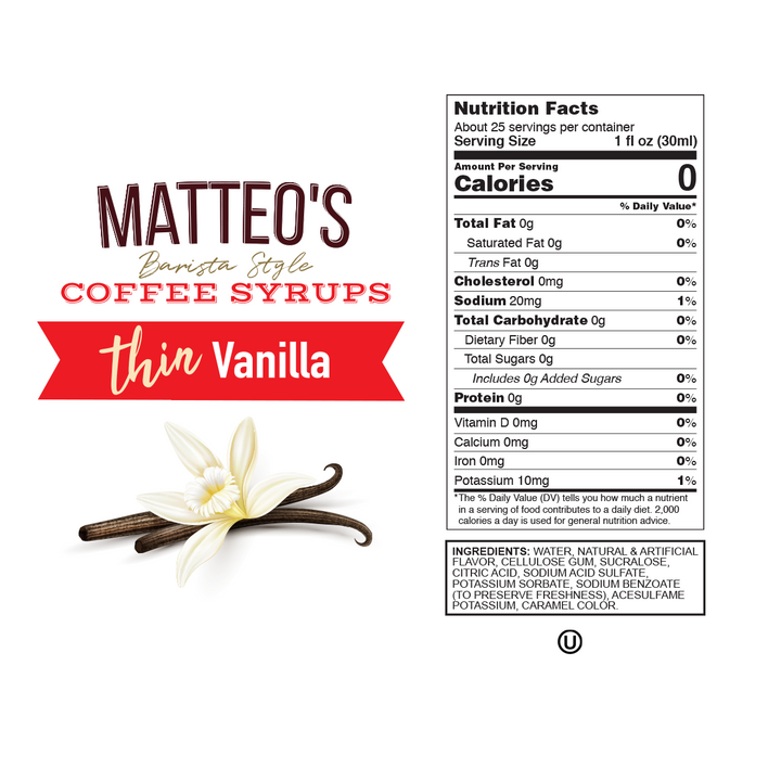 Nutrition facts of Sugar Free Coffee Syrup, Vanilla
