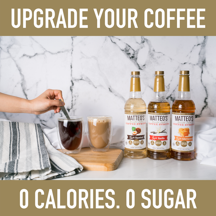 Three bottles of Sugar Free Coffee Syrup, Variety Pack, (6 Flavors)
