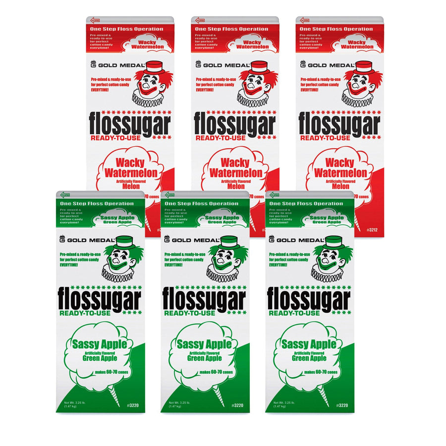 Sassy Apple/Watermelon Cotton Candy Flossugar Combo Pack  | Cotton Candy Supplies Canada | 6 x 3.25lbs per case