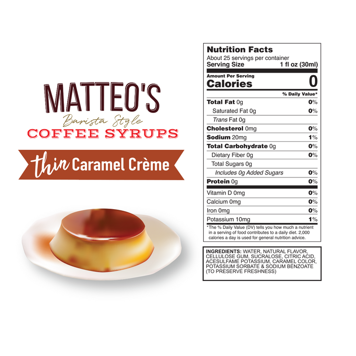 Nutrition facts of Sugar Free Coffee Syrup, Caramel Creme