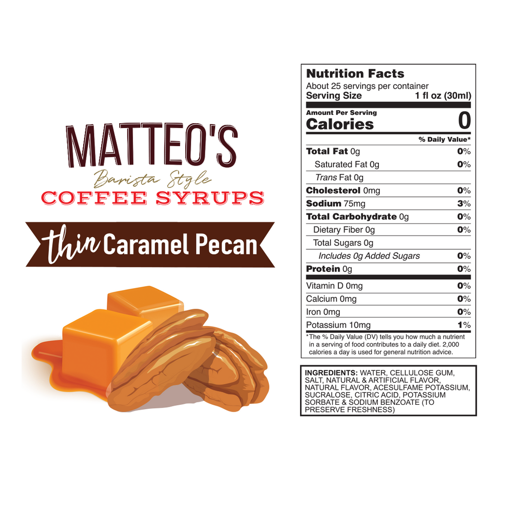 Nutrition facts of Sugar Free Coffee Syrup, Caramel Pecan