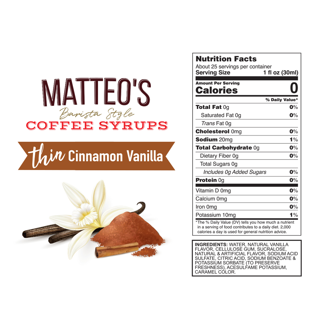 Nutrition facts of Sugar Free Coffee Syrup, Cinnamon Vanilla