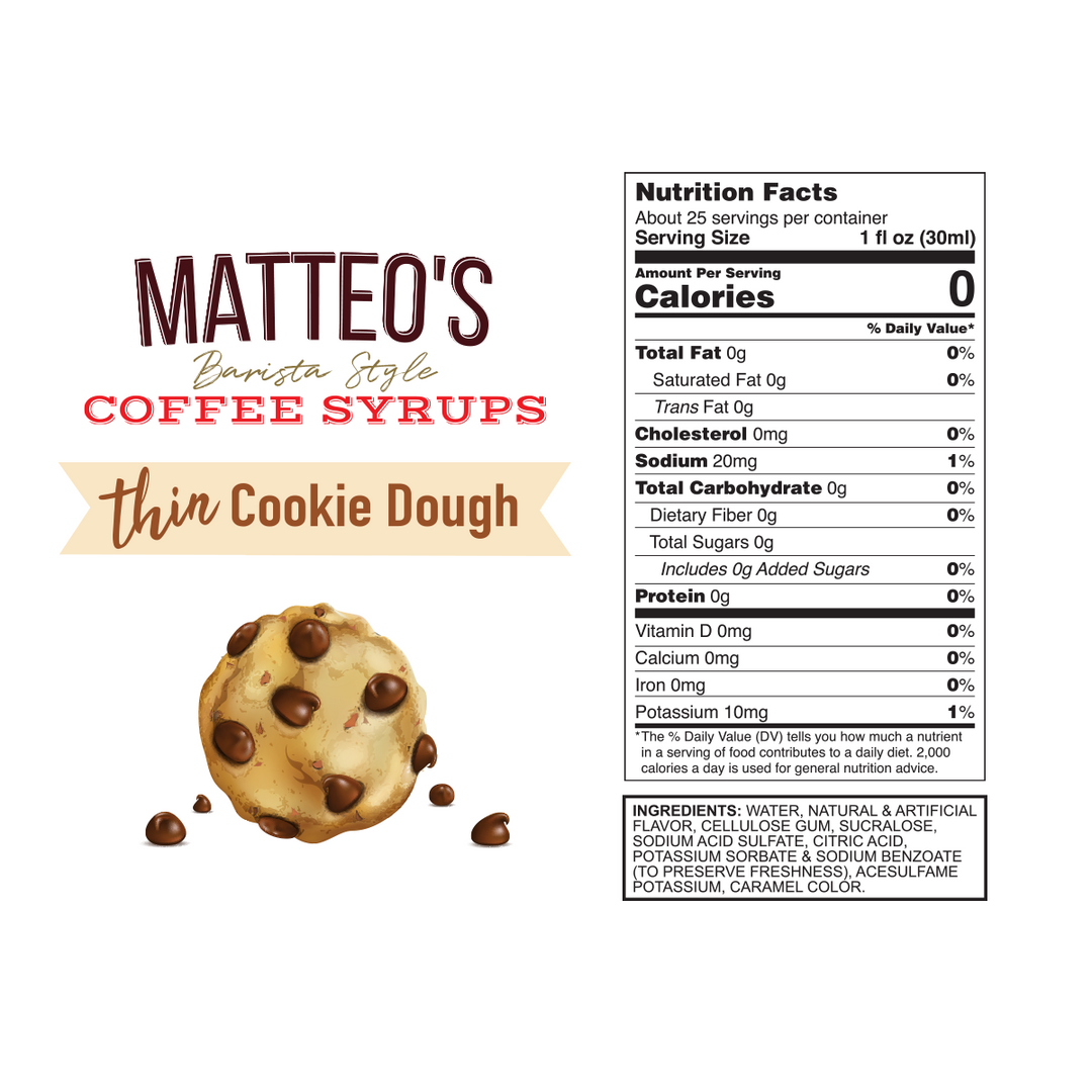 Nutrition facts of Sugar Free Coffee Syrup, Cookie Dough