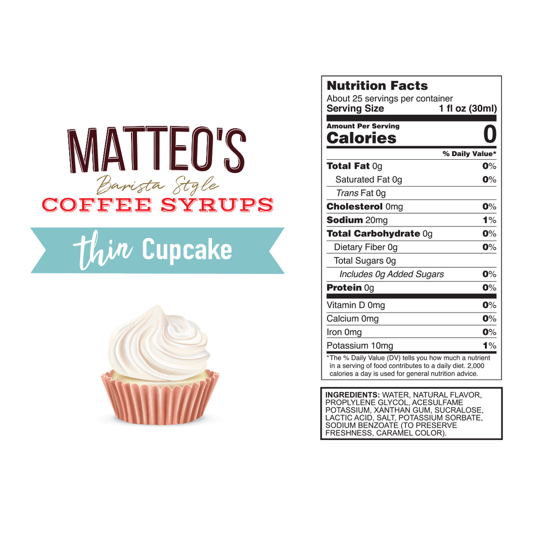 Nutrition facts of Sugar Free Coffee Syrup, Cupcake