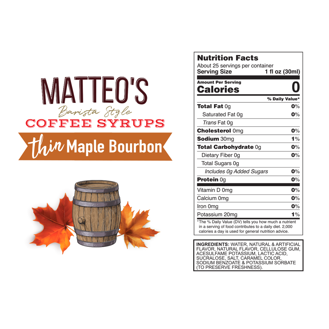 Nutrition facts of Sugar Free Coffee Syrup, Maple Bourbon