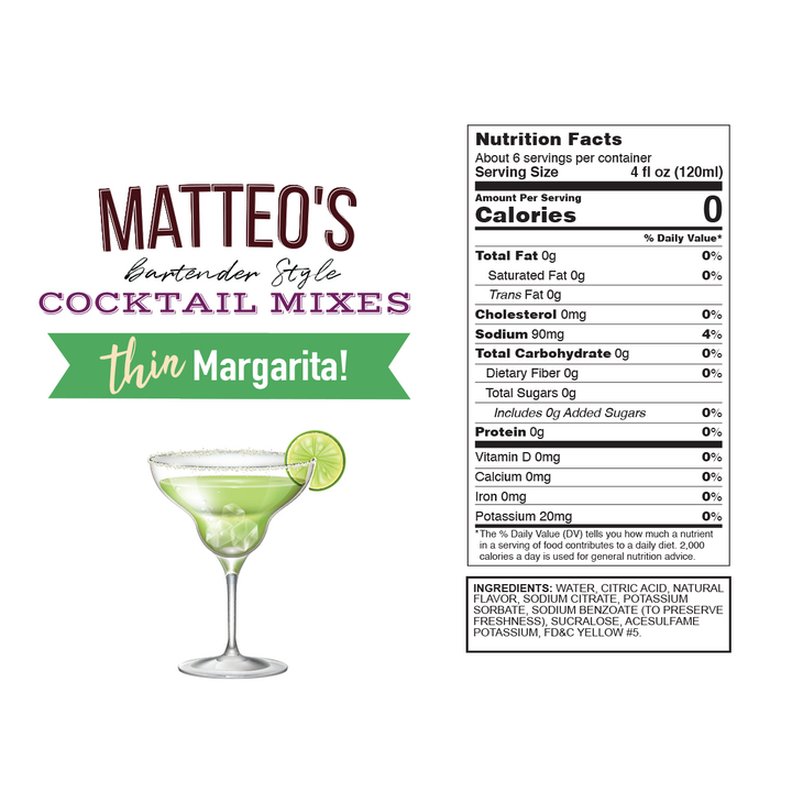 Nutrition facts of Sugar Free Cocktail Mixes - Margarita