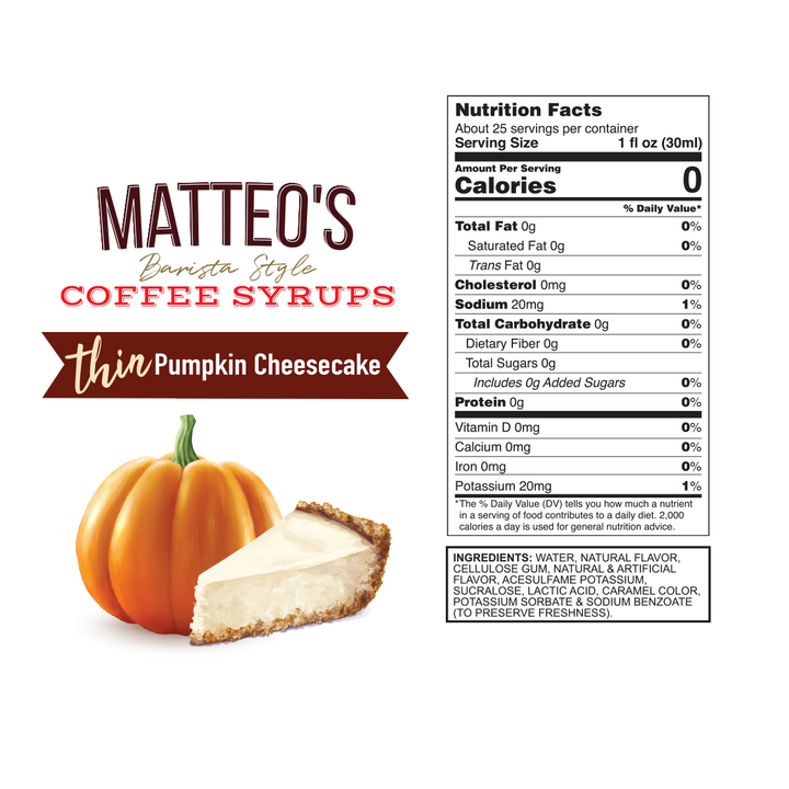 Nutrition facts of Sugar Free Coffee Syrup, Pumpkin Cheesecake