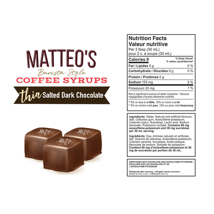 Nutrition facts of Sugar Free Coffee Syrup, Salted Dark Chocolate