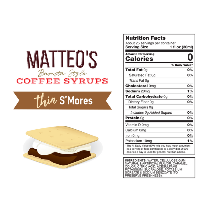 Nutrition facts of Sugar Free Coffee Syrup, S'Mores