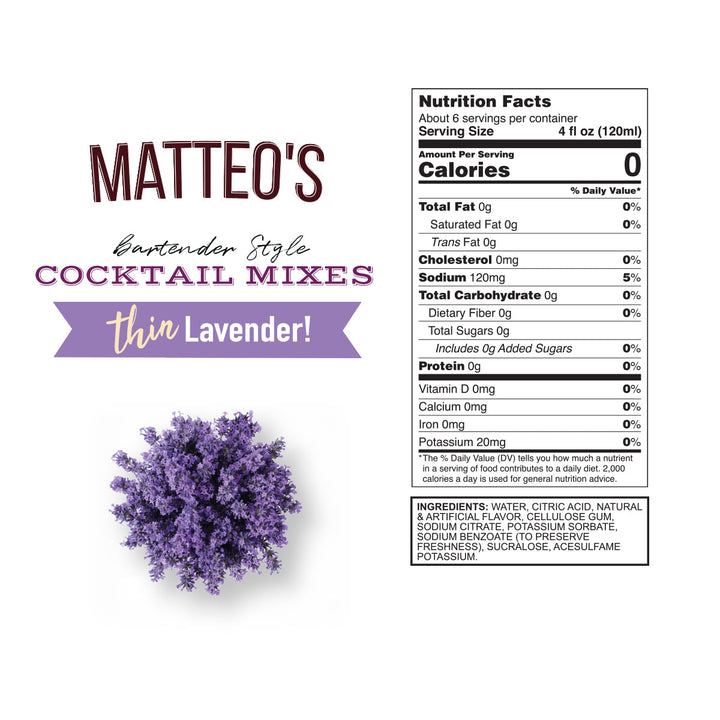 Nutrition facts of Sugar Free Cocktail Mixes - Lavender