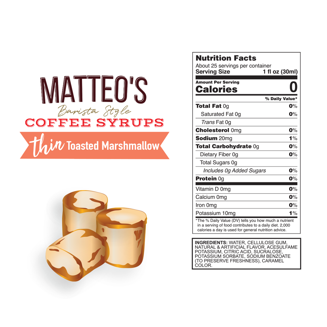 Nutrition facts of Sugar Free Coffee Syrup, Toasted Marshmallow