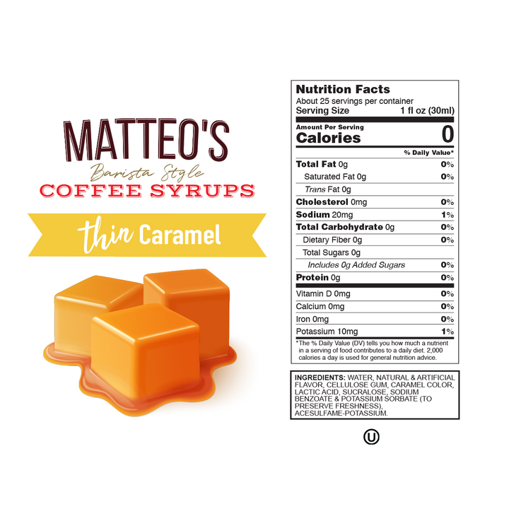 Nutrition facts of Sugar Free Coffee Syrup, Caramel